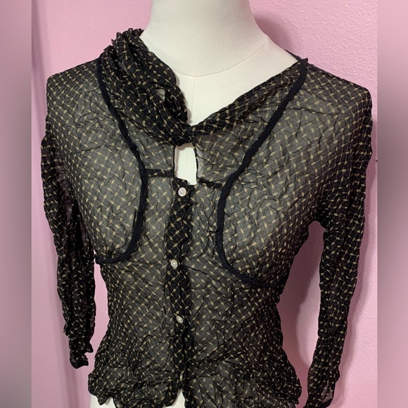 VTG Studio M 100% silk black/tan blouse, top with 3/4 sleeves - 0 - Picture 2 of 10